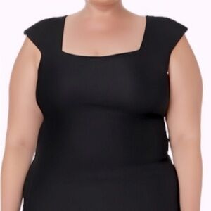 PINKMSTYLE Womens Square Neck Tank Top Double Layer Seamless Black XXL NWT